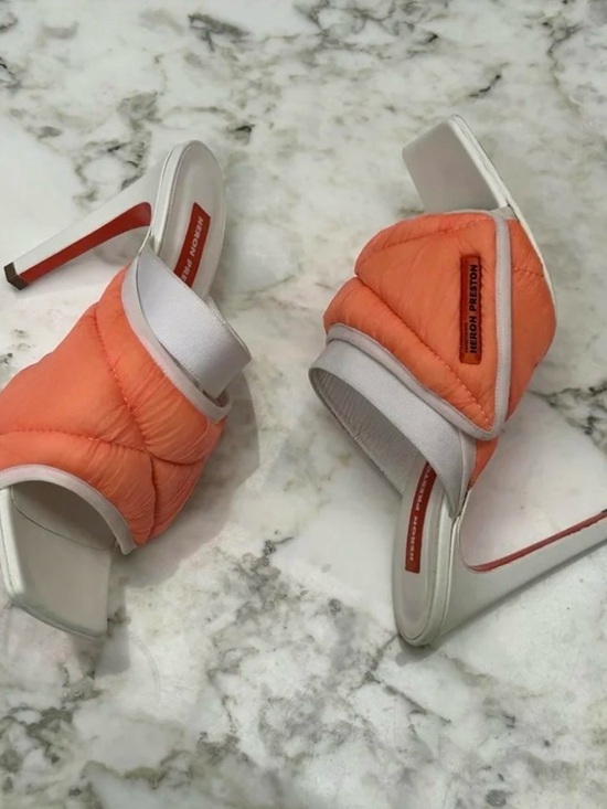 Heron Preston Orange and White Quilted Slide Heels